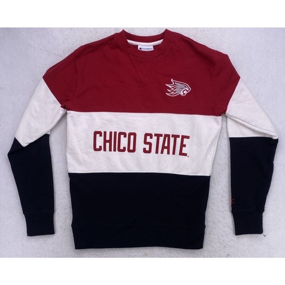 Chico State Champion Sweatshirt Crewneck Color Block Red White Blue Size XS NCAA